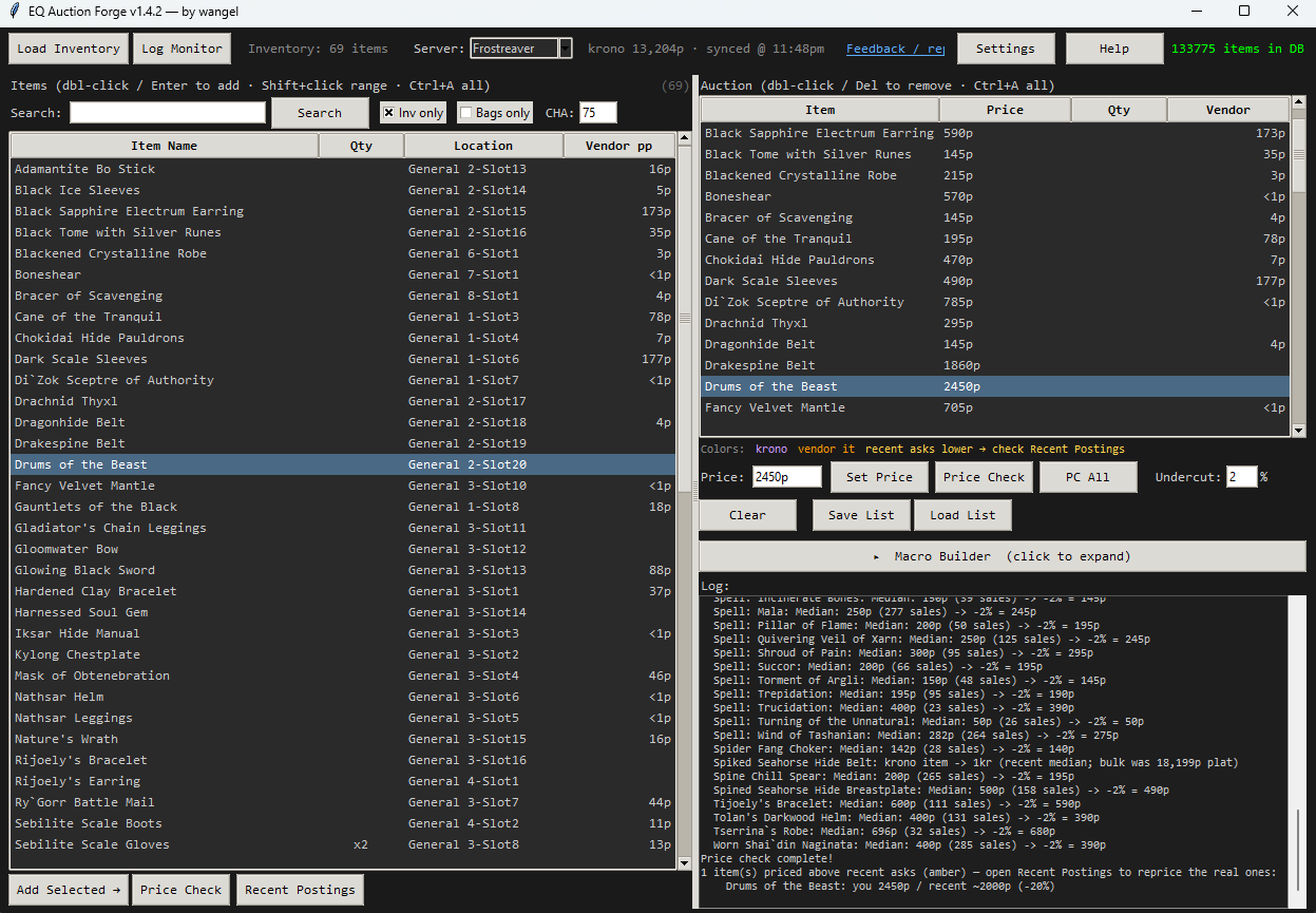 EQ Auction Forge main window