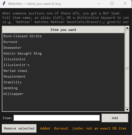 Watchlist editor